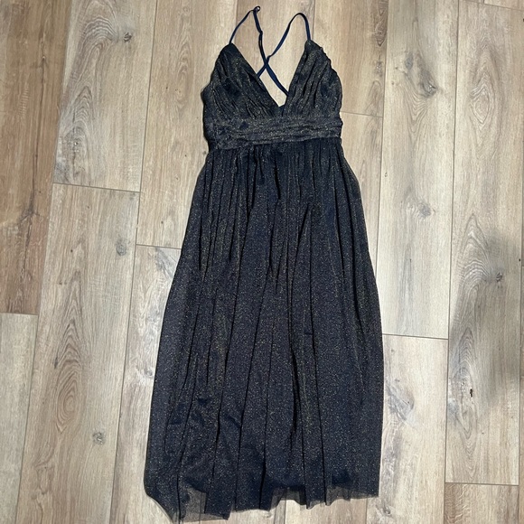 Dress Day Women’s Elegant Navy Blue Gold Sparkle Evening Dress Small - Picture 5 of 5